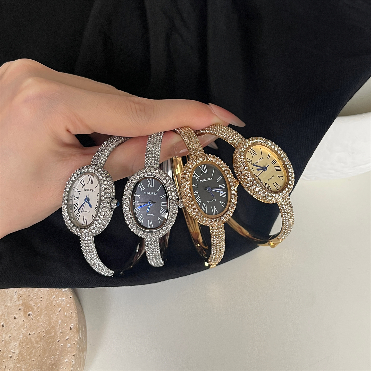 Luxury Watch Diamond - Round fashion temperament minimalist oval full