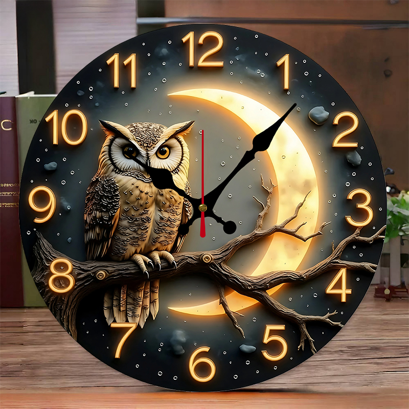 Luxury Watch Wall Clock - Moonlight Night Wooden Round Silent Hanging