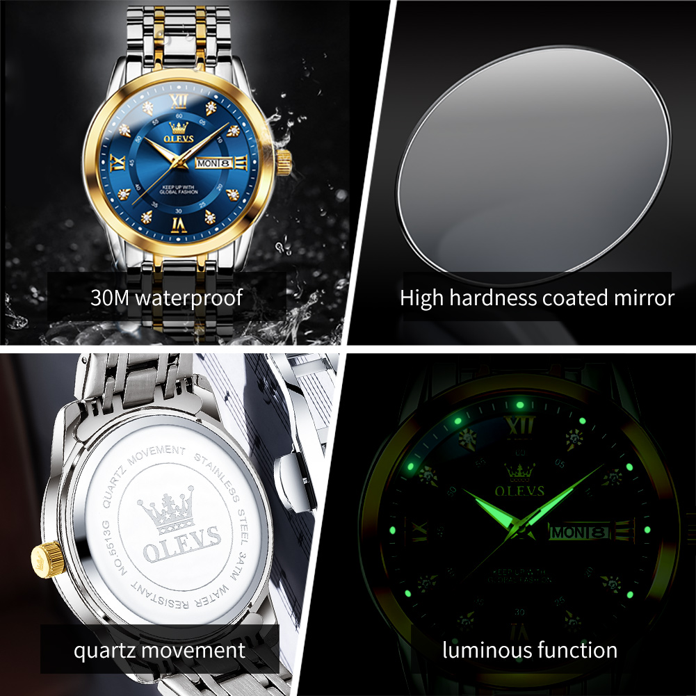OLEVS 5513 Man Watch Stainless - Luxury Watch Diamond บทวิจารณ์และราคา
