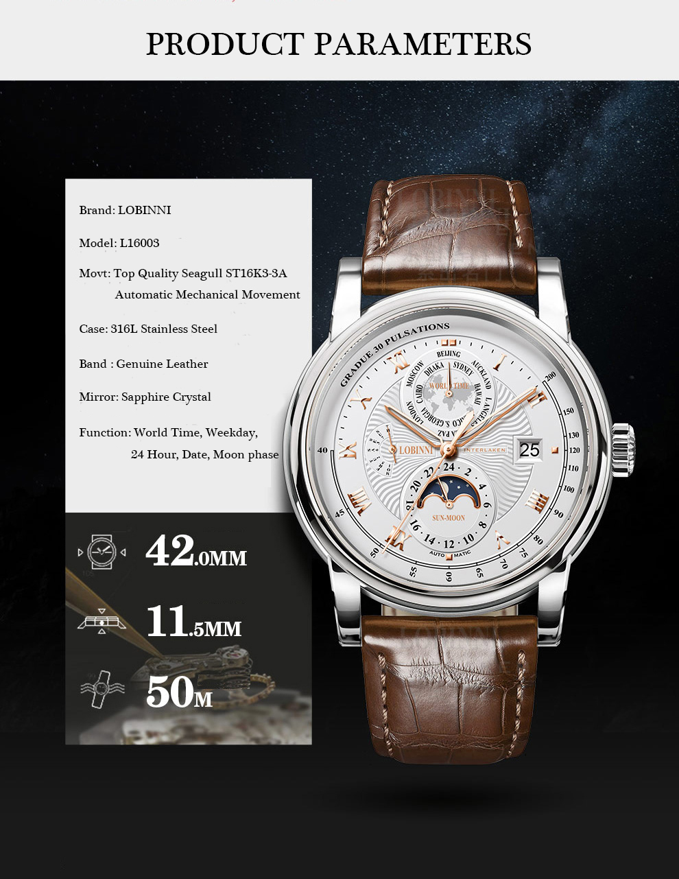 LOBINNI Men Watch Luxury Brand - Luxury Watch Brands In World บทวิจารณ์และราคา