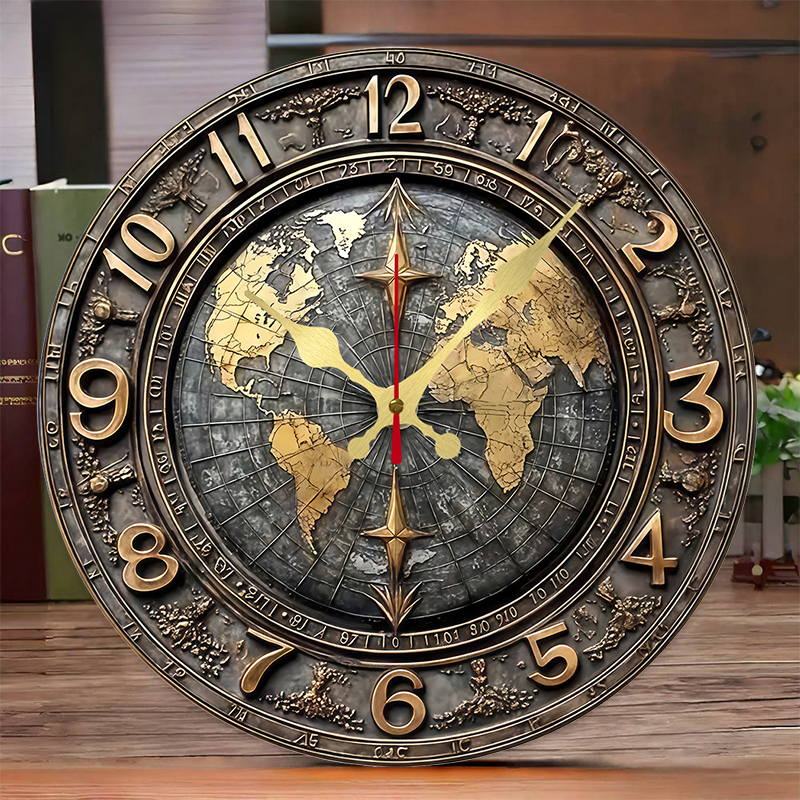 2D Vintage World Map Wooden Ro - Luxury Watch Wall Clock บทวิจารณ์และราคา
