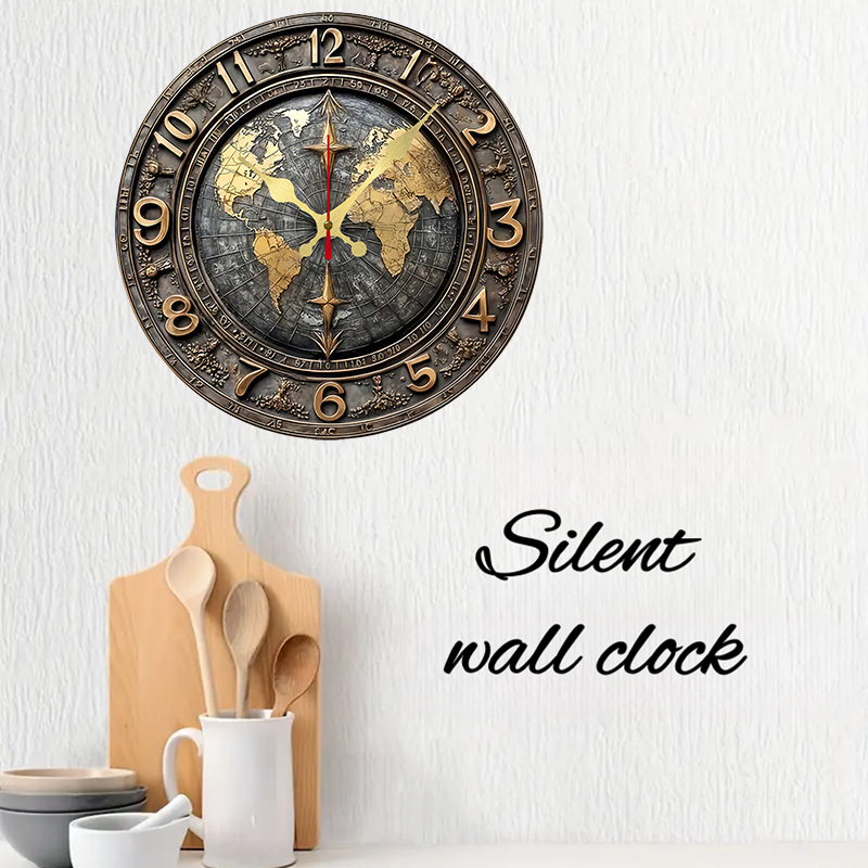 2D Vintage World Map Wooden Ro - Luxury Watch Wall Clock บทวิจารณ์และราคา