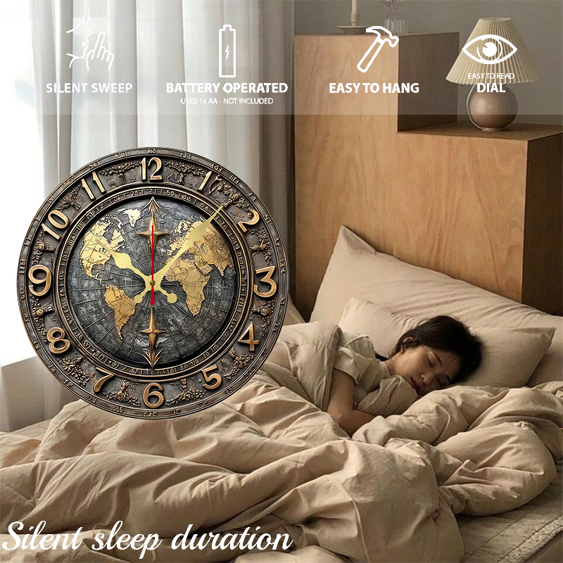 2D Vintage World Map Wooden Ro - Luxury Watch Wall Clock บทวิจารณ์และราคา